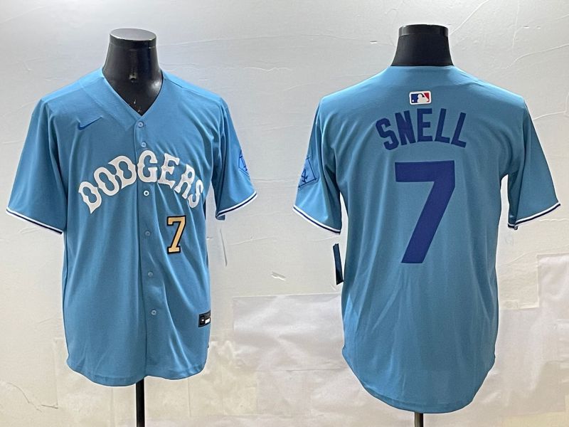 Men Los Angeles Dodgers #7 Snell Light Blue Joint Name 2025 Nike MLB Jersey style 21->los angeles dodgers->MLB Jersey